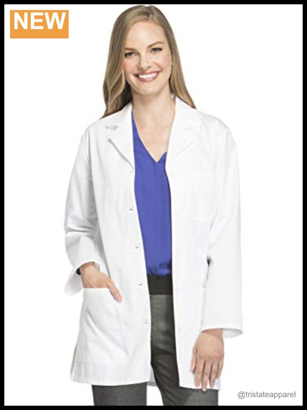 Women's White Medical Lab Coat Scrub Traditional Fit Two Patch Pockets